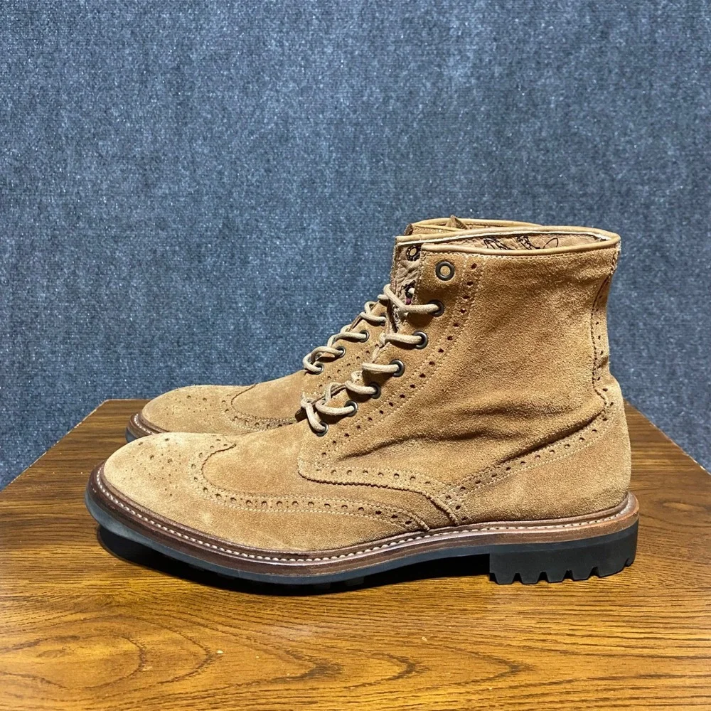 Paul Smith Mens Tan Suede Wingtip Brogue Boots Made in Italy Size 10 Margom Sole
